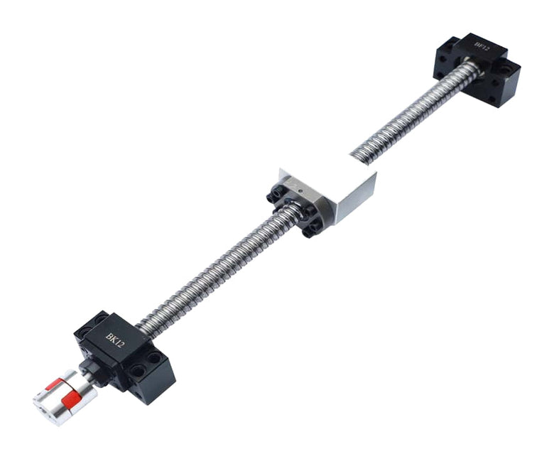 Representative ball screw assembly with nut housing, end supports and coupling