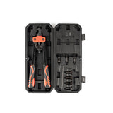 CQ-14 rivet nut tool and setting heads in a black molded case