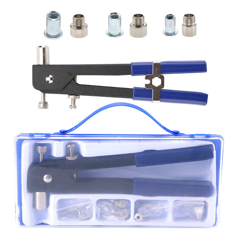 Single-hand rivet nut tool and accessories with transparent storage box