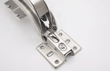 Lateral-opening cabinet hinge fixing plate and adjustment screws closeup