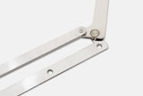 Folding-door hinge assembly - opened pivot and slotted mounting plate closeup