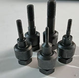 Close-up of three threaded setting mandrels
