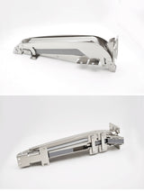 Lateral-opening cabinet hinge shown from the side and underneath