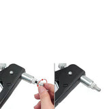 Close-up views of the hand tool nose and mandrel installation