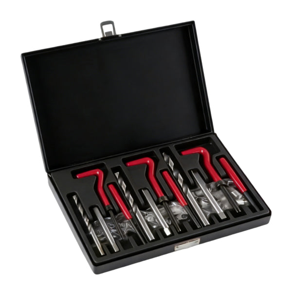 Actual black fitted-case thread-repair assortment from this source; selected kit controls contents