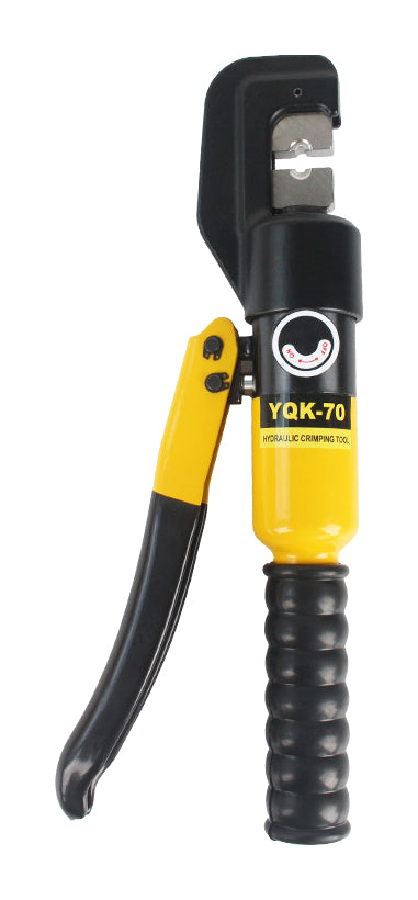 One yellow Jinchuan YQK-70 C-head manual hydraulic crimper on pure white