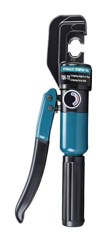 One teal Shunliba70 C-head manual hydraulic cable crimper on pure white