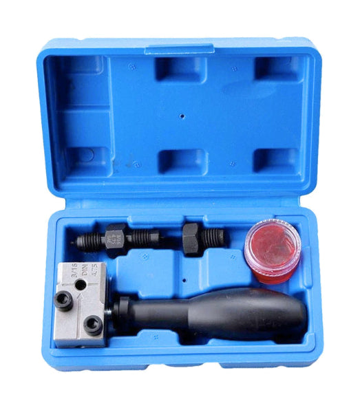Actual 4.75 mm flaring toolkit in blue case with the lubricant container; lubricant-free option differs