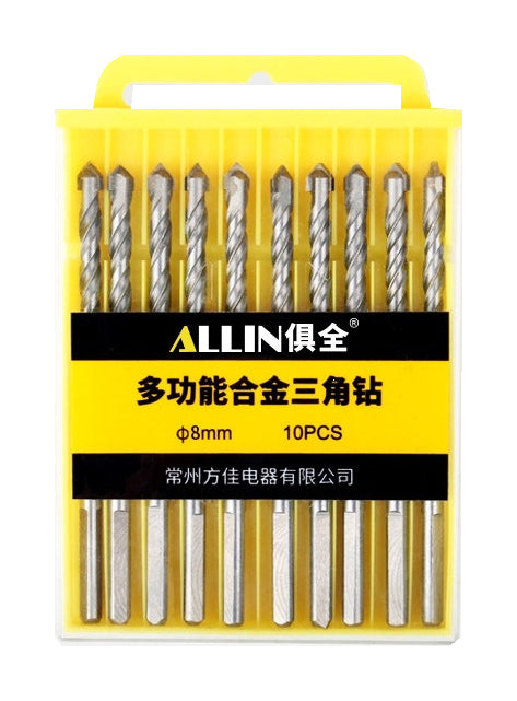 Actual yellow pack containing ten8mm carbide-tipped bits, with original physical pack label