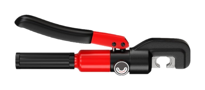 One red Maibaoteng70 C-head manual hydraulic cable crimper on pure white
