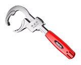 Actual basin wrench body with original physical markings; interchangeable fitting inserts and selected packaging described separately