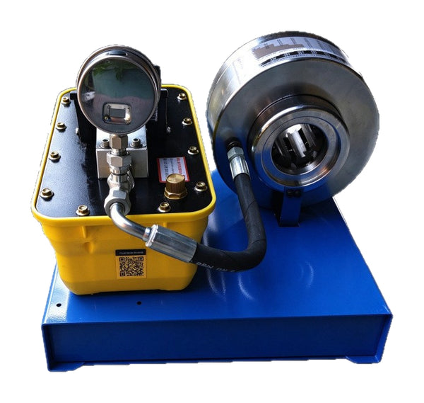 The gallery shows only the actual pneumatic-hydraulic crimper machine on pure white. The separate spare screw has no assigned photo; choosing One Spare Screw Only never supplies the pictured machine.