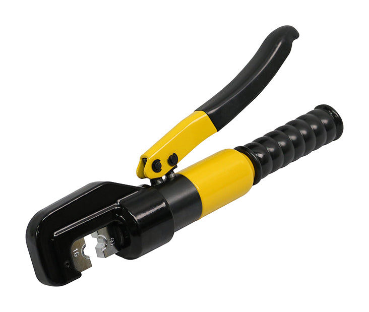 One yellow YQK70 C-head manual hydraulic crimper on pure white