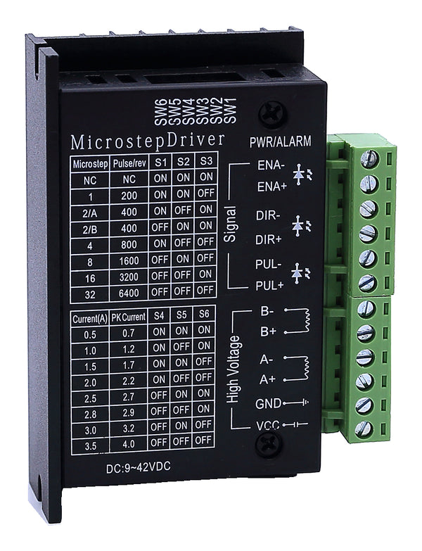 Actual DC microstepping driver with original rating label, green terminals, heat sink and mounting flange