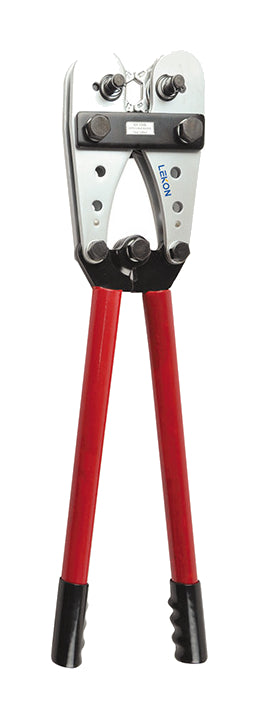 One red-handled Lekon HX-B mechanical terminal crimper on pure white