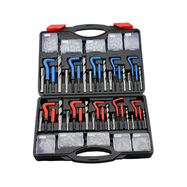 261-piece thread repair kit arranged in open storage case