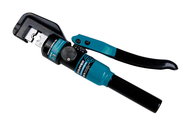 One teal Zupper YQK70 manual hydraulic cable crimper on pure white