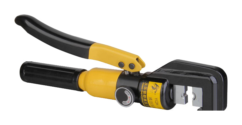 One yellow Yindu YQK70 C-head manual hydraulic crimper on pure white