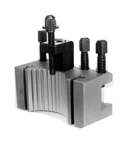 One actual source replacement tool holder block with its fitted screws; selected model determines size and fit