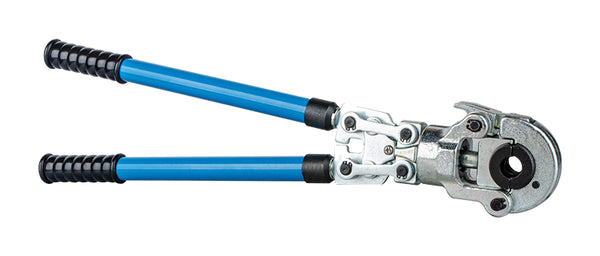 The gallery shows one actual blue-handled mechanical pipe press tool on pure white. Yellow tools, hydraulic configurations and separately priced die sets are not individually pictured.