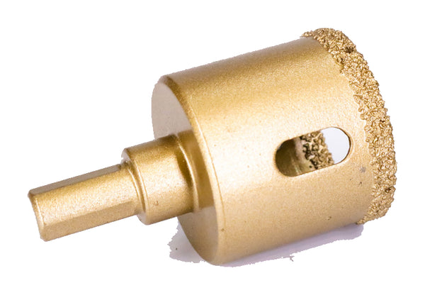 One gold drill-shank tile bit from the ten-piece wood-box kit; box not pictured