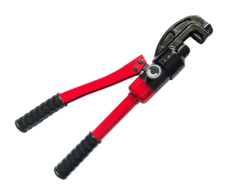 One red Hikwang YM16 hand hydraulic riveting tool on pure white