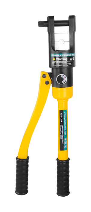 One yellow Baoli300 long-head manual hydraulic terminal crimper on pure white