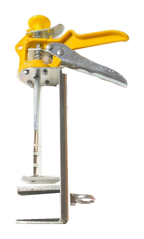 Actual complete lock-installation holding fixture with original thin threaded rod and full lower clamp bar