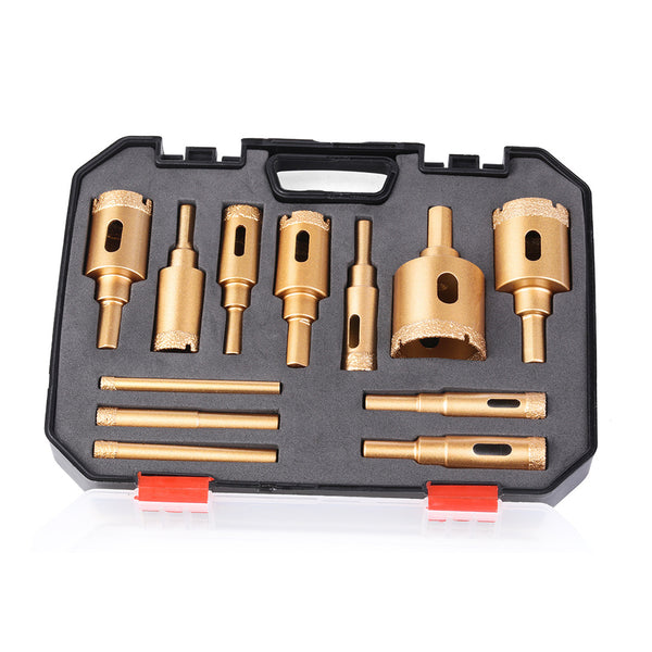 Actual 12-piece m10 gold diamond hole saw set on white