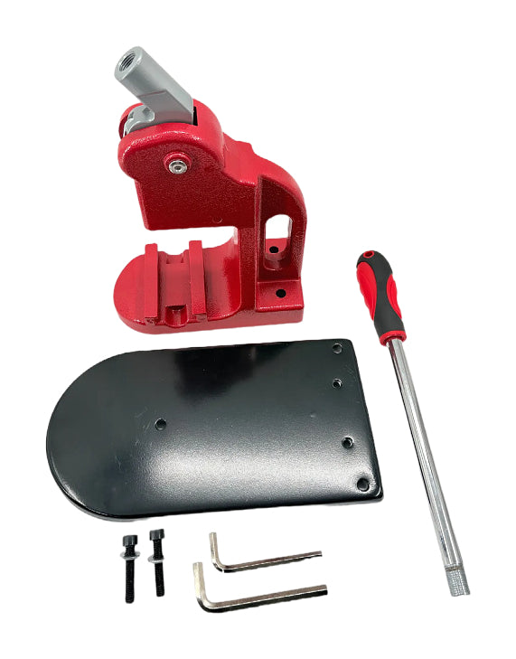 Red Upright Manual Badge Press with Die - main machine view