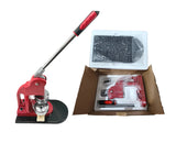 Red Upright Manual Badge Press with Die - tooling or assembly detail