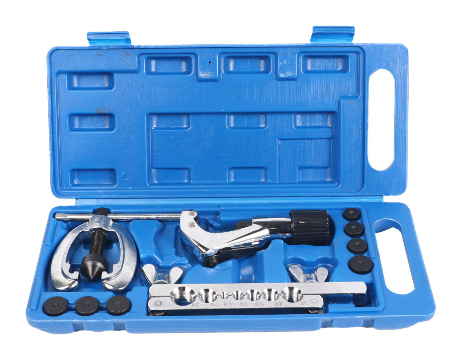 Actual 89153 manual flaring toolkit with frame, clamping pieces, forming adapters and cutter in one blue case