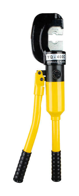 One yellow YQ400C C-head manual hydraulic cable crimper on pure white