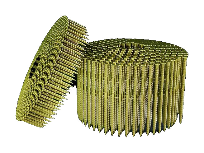 Actual example coils of source-listed 50mm nails; carton contains 36 rolls, no nailer included