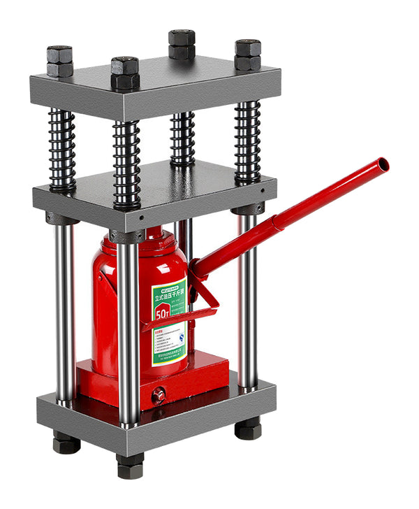 The main gallery shows the supplier original complete50t press visual with red jack and handle on pure white. The additional photo shows a32t jack only. Bare frames and other complete variants have no assigned dedicated pictures; a Frame Only choice never includes the jack pictured in the complete-kit example.