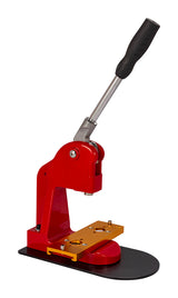 Compact red badge press frame and gold-colored die carrier, without forming dies