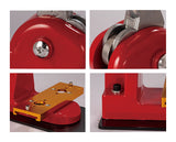 Close-ups of the compact red press pivot, die carrier and frame
