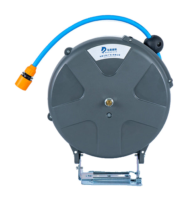Actual 12m blue water-hose reel and metal mounting bracket
